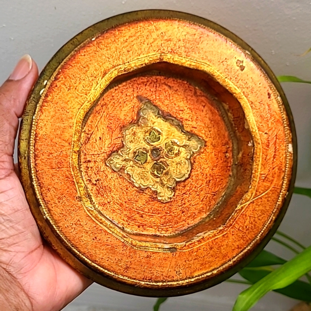VTG Italian Florentine Gold leaf Trinket dish